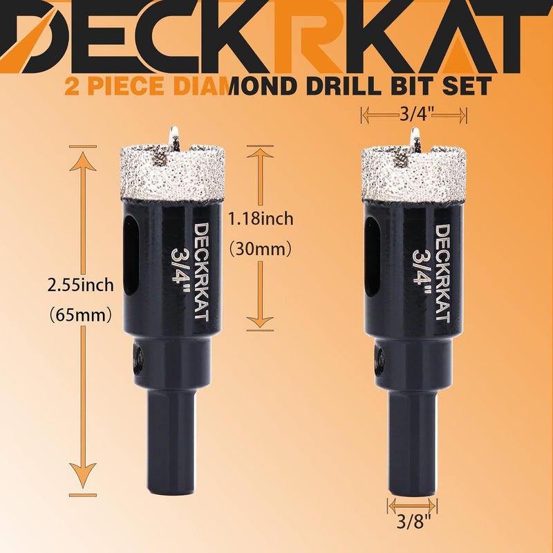 DECKRKAT 3/4 Inch Diamond Hole-Saw Bits with Pilot Drill Bit - 2pc 3/4" Diamond Tipped Tile Hole Saws with Guiding Bit Accurate Drilling for Porcelain Tile Ceramic Pottery Granite Stone Glass Bottles 20mm - Image 2